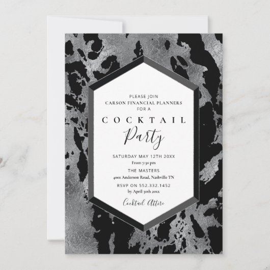 Invitation de cocktail Party Noir Argent (Devant)