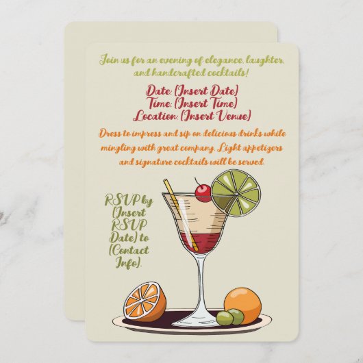 Invitation de Cocktail sur mesure (Devant / Derrière)