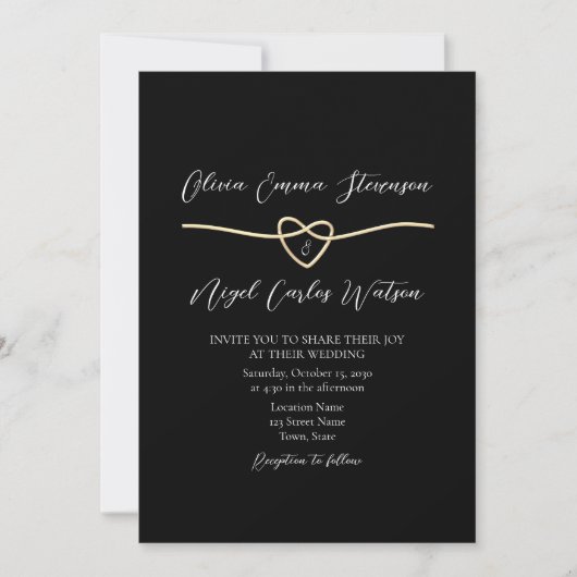 Invitation de code QR Mariage Black Gold moderne (Devant)