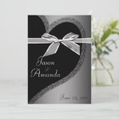 Invitation de coeur d'argent avec bow (Debout devant)