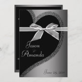 Invitation de coeur d'argent avec bow (Devant / Derrière)