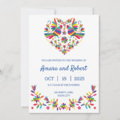 INVITATION DE COEUR MEXICAIN OTOMI COLORÉ (Devant)