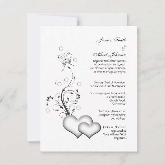 Invitation de coeur noir&blanc mariage (Devant)