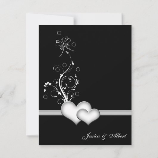 Invitation de coeur noir&blanc mariage (Dos)