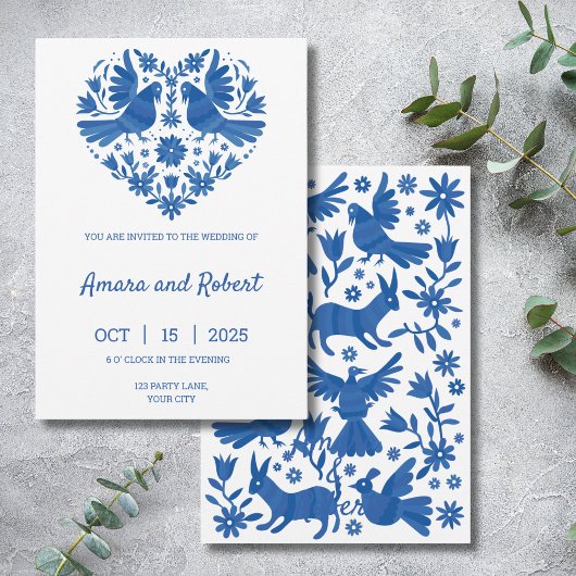 INVITATION DE COEUR OTOMI MEXICAIN BLEU