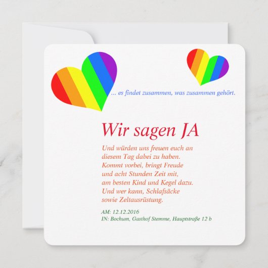 Invitation de coeurs arc-en-ciel (Dos)