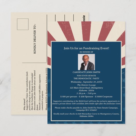 Invitation de collecte de fonds de campagne politi (Devant / Derrière)