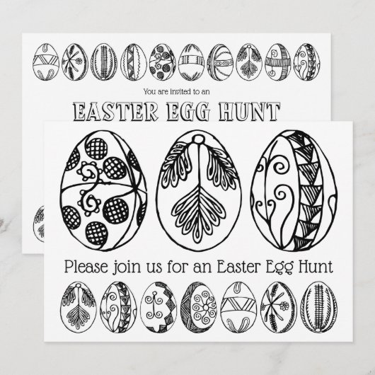 Invitation de coloriage de chasse aux oeufs de Pâq (Devant / Derrière)
