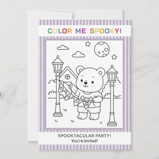 Invitation de coloriage d'Halloween Ourson et Fant (Devant)