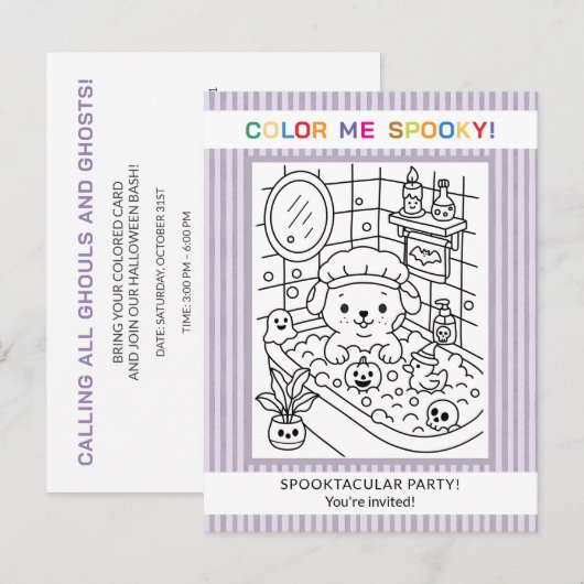 Invitation de coloriage d'Halloween pour bain de c (Devant / Derrière)