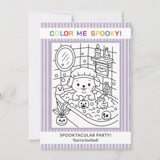 Invitation de coloriage d'Halloween pour bain de c (Devant)