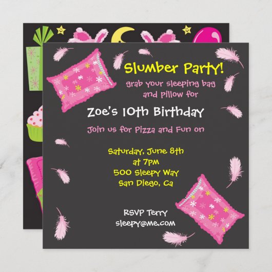 Invitation de combat de coussin de soirée pyjamas (Devant / Derrière)