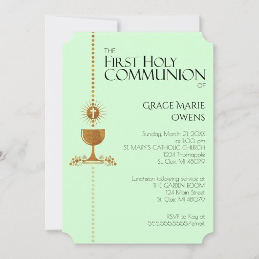 Invitation de communion de Chalis de parties (Devant)