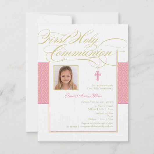 Invitation de communion de photo de fille première (Devant)