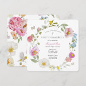 Invitation de communion élégante papillon floral (Devant / Derrière)