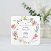 Invitation de communion élégante papillon floral (Debout devant)