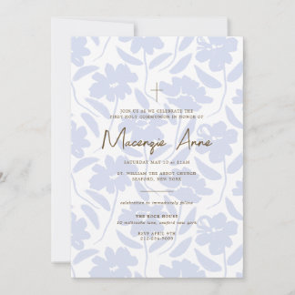 Invitation de Communion Fleurie Bleue