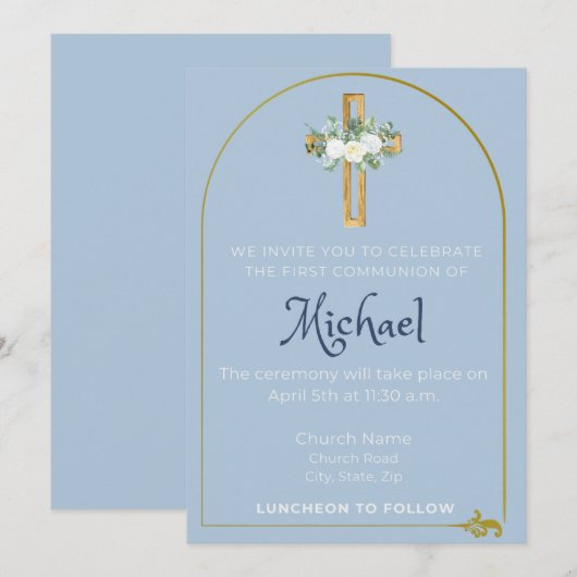 Invitation de communion garçon (Devant / Derrière)