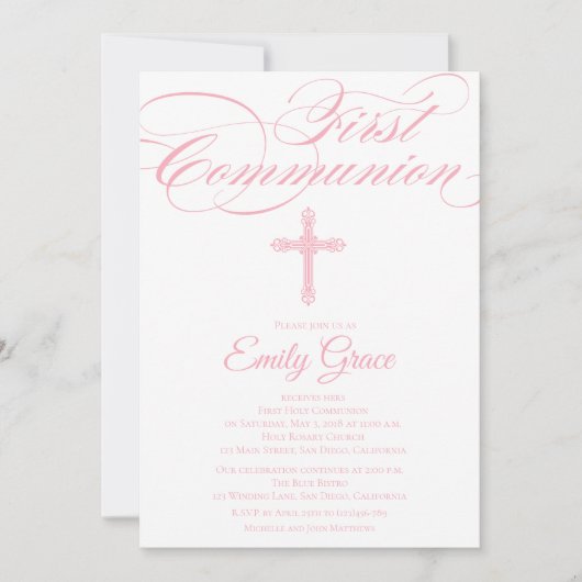 Invitation de communion moderne Elegant pour fille (Devant)