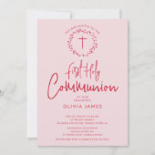 Invitation de communion Pétale Rose Girls (Devant)