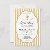 Invitation de Communion rayée avec une épingle jau (Devant)