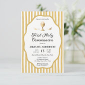 Invitation de Communion rayée avec une épingle jau (Debout devant)