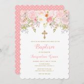 Invitation de communion rose et or floral (Devant / Derrière)