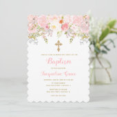 Invitation de communion rose et or floral (Debout devant)