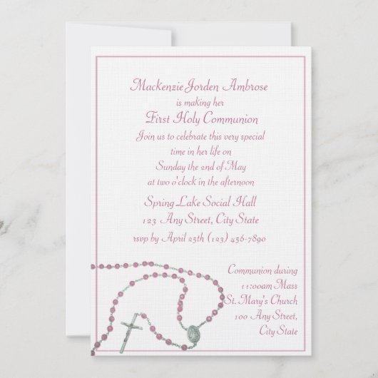 Invitation de communion rosée (Devant)