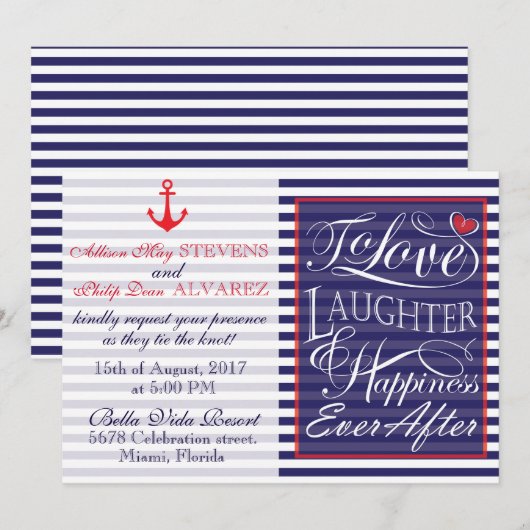 Invitation de conception de mariage nautique (Devant / Derrière)