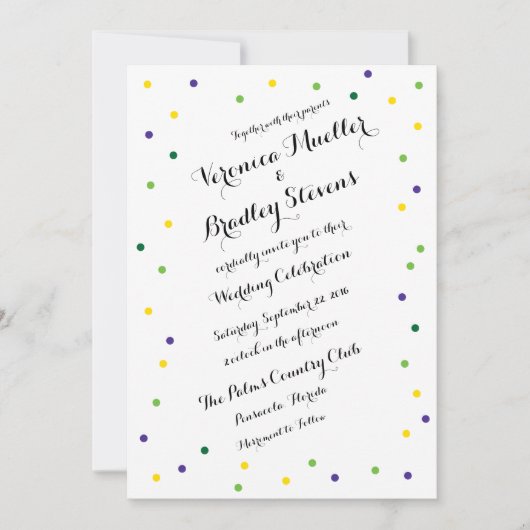 Invitation de confettis de mardi gras (Devant)