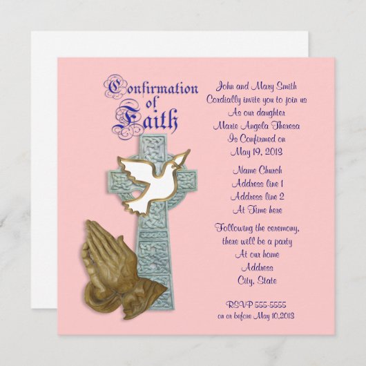 Invitation de confirmation (Devant / Derrière)