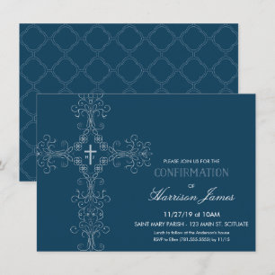 Invitation de confirmation avec croix, Monogramme