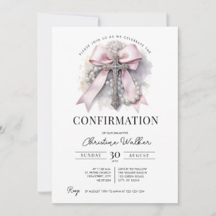 Invitation de confirmation avec un ruban rose et u