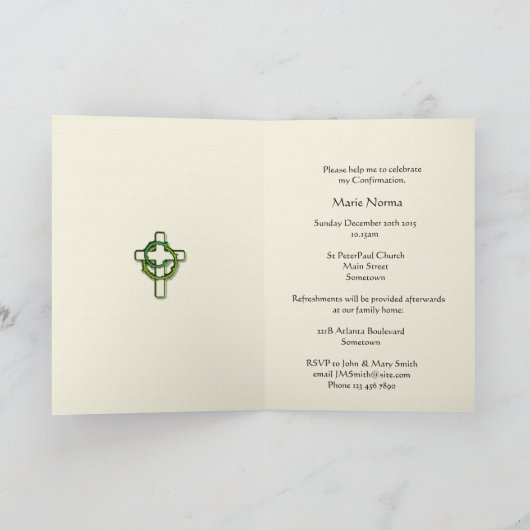 Invitation de confirmation avec une croix d'or (Intérieur)