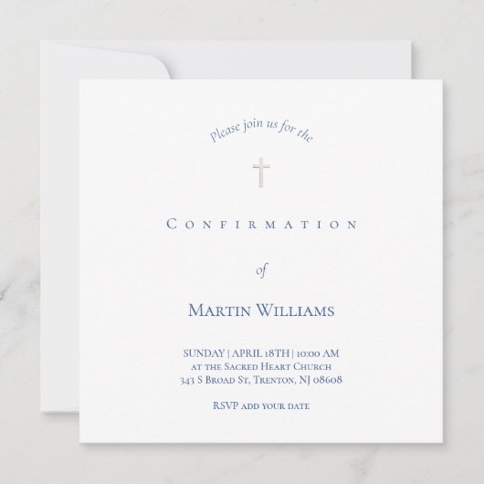 invitation de confirmation blanche et bleue (Devant)