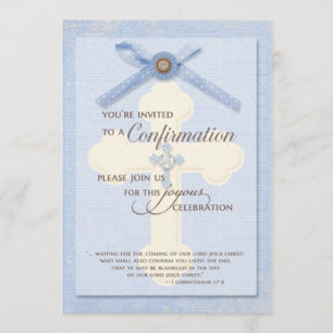 Invitation de confirmation - Bleu avec croix et ru