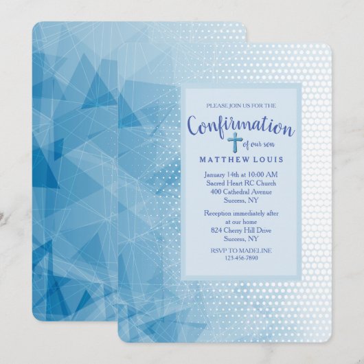 Invitation de confirmation bleue dédiée (Devant / Derrière)