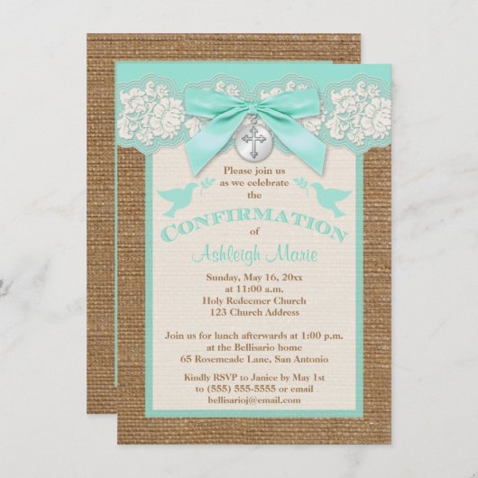 Invitation de confirmation BOW & CHARM Aqua (Devant / Derrière)