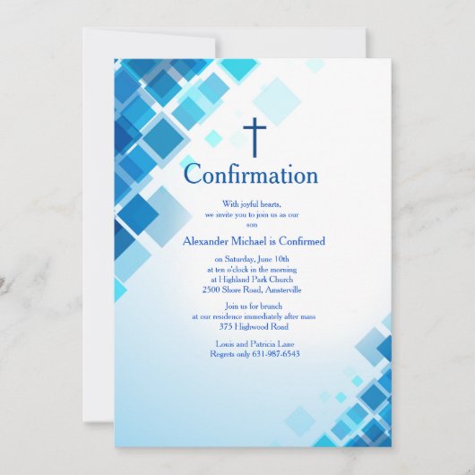 Invitation de confirmation Carré brillante (Devant)