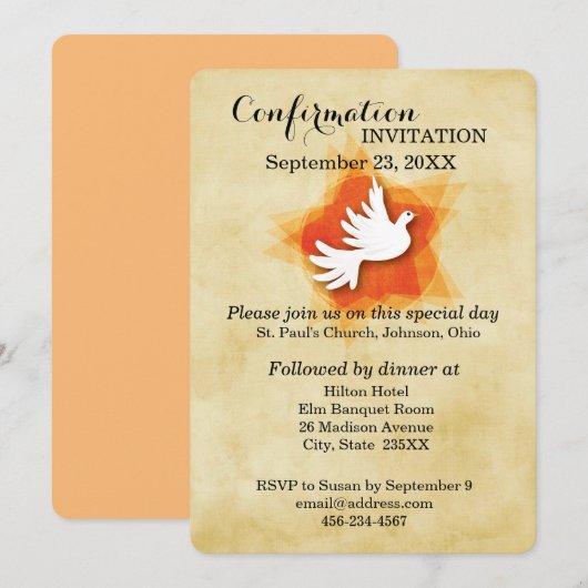 Invitation de confirmation, colombe (Devant / Derrière)