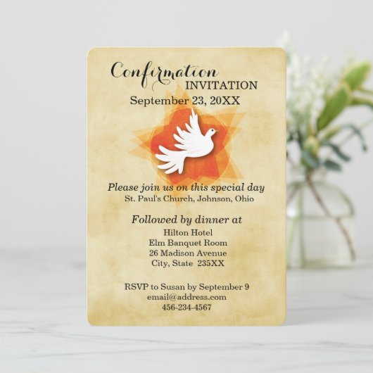 Invitation de confirmation, colombe (Debout devant)