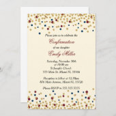 Invitation de confirmation confetti en rouge de la (Devant / Derrière)