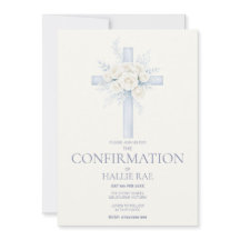 Invitation de Confirmation, Croix Florale Bleue Mo