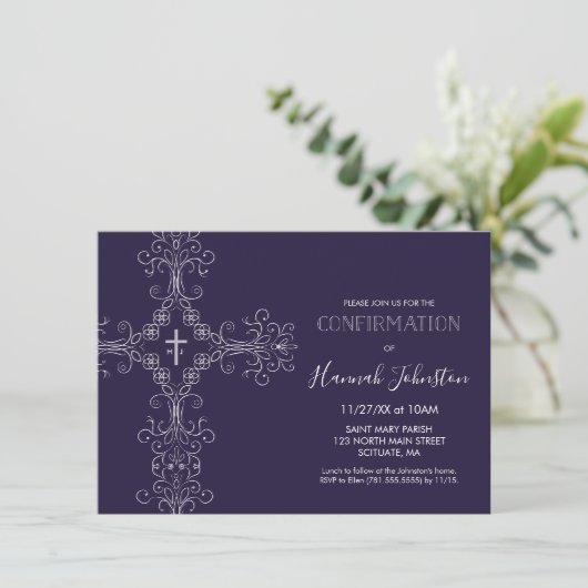 Invitation de confirmation, Croix, Monogramme; Gar (Debout devant)
