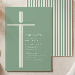 Invitation de confirmation croix rayée sauge