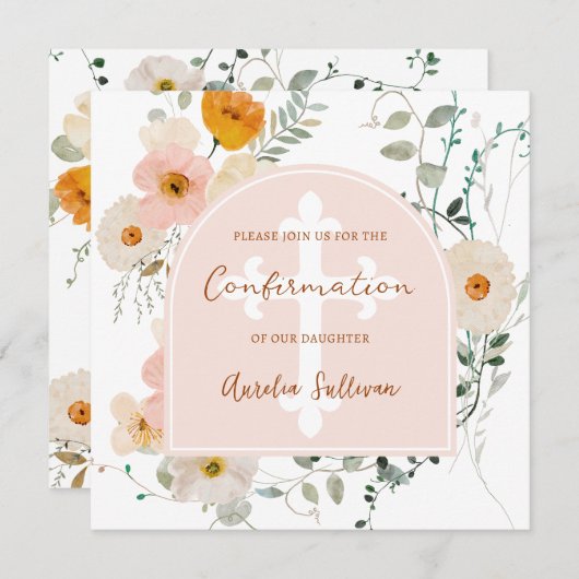 Invitation de confirmation d'arc fleur sauvage (Devant / Derrière)