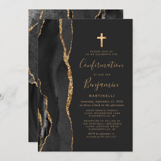 Invitation de confirmation de Black Agate Gold (Devant / Derrière)