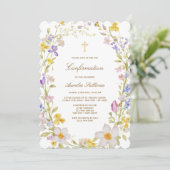 Invitation de confirmation de cadre de fleurs de p (Debout devant)
