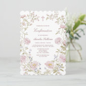 Invitation de confirmation de cadre floral rose (Debout devant)